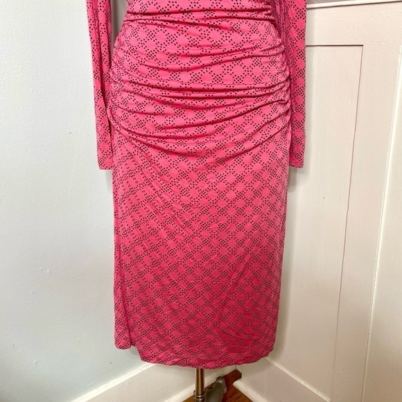 Boden Pink V Neck Ruched Wrap Dress Midi Length Wool Blend Size US 6 Long - Picture 5 of 11
